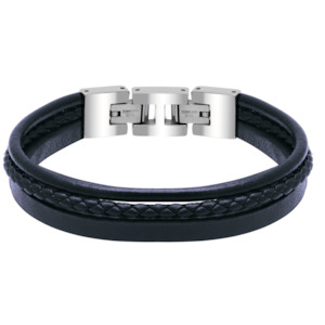 Navy Blue triple strand Mens Leather Bracelet