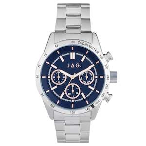 Jewellery: JAG Alain Silver Watch with Navy and Rose Dial