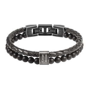 Rochet Men's Black Bead and Leather Bracelet