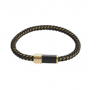 Cudworth Gold Steel, Carbon Fibre & Leather Men's Bracelet