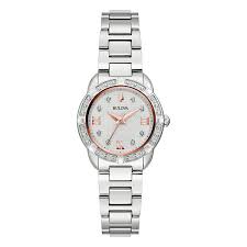 Bulova Ladies Steel & Rose Watch with Diamonds