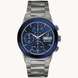 Bulova Gents Gunmetal & Blue Chronograph Watch