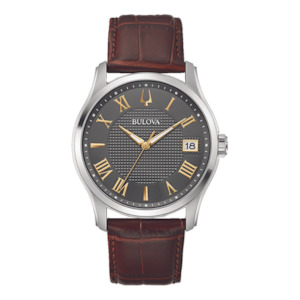 Bulova Gents Steel Watch with Brown Leather