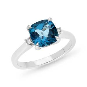 Jewellery: White Gold Blue Topaz And Diamond Ring