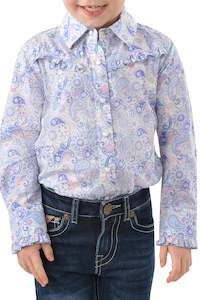 Shirts: Pure Western Willow Print Frill Long Sleeve Shirt - Girls