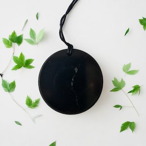 Internet only: X-Large Shungite Pendant - 52mm Diameter Pendant on Adjustable Cord - Genuine Shungite From Russia