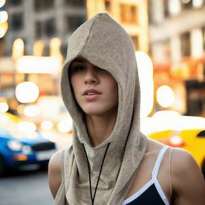 Cotton and Silver Fiber Hood with drawstring