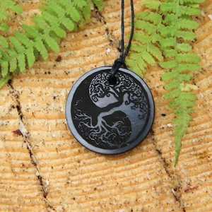 Shungite 'Tree of Life' Pendant - Ying/Yang Symbol