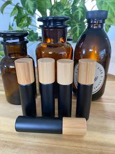 10ml Matte Black Roller Bottle with Bamboo Lid