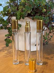 Clear Tall 10ml Mist bottles with Gold Cap