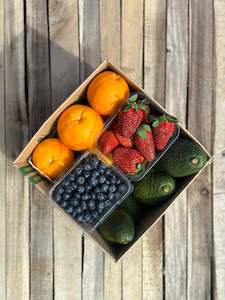 Grocery supermarket: Mixed Fruit Box: Avocados, Blueberries, Strawberries & Oranges