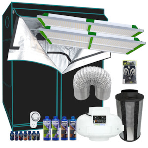 Grow Tent Starter LED Kit 2.4 x 1.2 Metre - 2 x 400w LED Light Model Q - 150mm Fan & Carbon