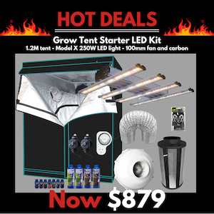 Grow Tent Starter LED Kit 1 Metre - Model X 250w LED Light - 100mm Fan & Carbon