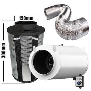 Garden supply: Kit Carbon Filter 150mm x 300mm, 10 Metre Ducting & Silenced 150mm EC Mixed flow speed adjustable Fan