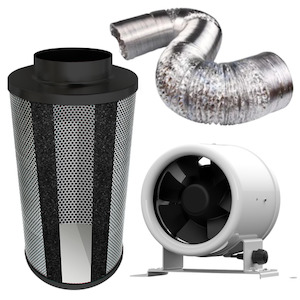 Kit Carbon Filter 125mm x 300mm, 10 Metre Ducting & 125mm EC Mixed flow speed adjustable Fan