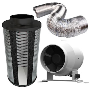 Kit Carbon Filter 100mm x 300mm, 10 Metre Ducting & 100mm EC Mixed flow speed adjustable Fan