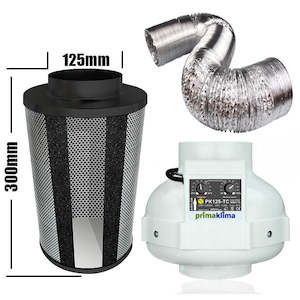 Garden supply: Kit Carbon Filter 125mm x 300mm, 10 Metre Ducting & 125mm Centrifugal Plastic PK125TC Temp & Speed adjustable