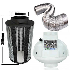 Garden supply: Kit Carbon Filter 100mm x 300mm, 10 Metre Ducting & 100mm Centrifugal Plastic PK100TC Temp & Speed adjustable