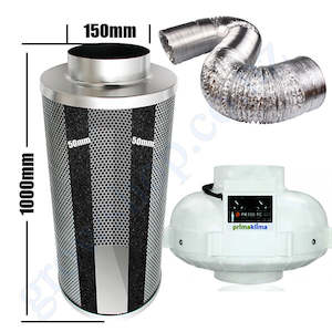 Kit Carbon Filter 150mm x 1000mm, 10 Metre Ducting & PK150TC 150mm Centrifugal Temp & Speed