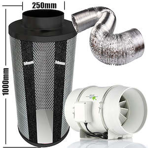 Garden supply: Kit Carbon Filter 250mm x 1000mm - 250mm Mixed Flow Fan c/w 2 Speed inline switch & 10 Metres of Ducting