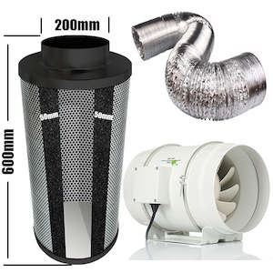 Garden supply: Kit Carbon Filter 200mm x 600mm - 200mm Mixed Flow Fan c/w Variable Speed controller & 10 Metres of Ducting