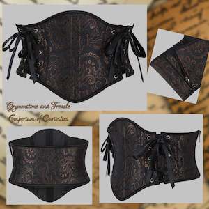 Waist Cincher Corset in Aged Bronze and Black Brocade - Size 12 to 14