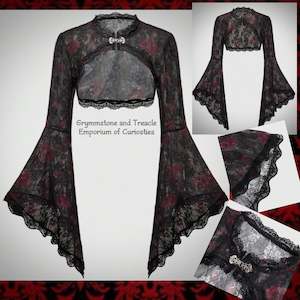 Cybele Dark Garden Bell-Sleeve Bolero with Lace Trim - Size 12 to 14