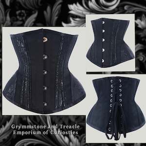 Underbust Steel Boned Corset with Black Brocade Inserts - 31.5” to 35”