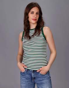 Stripe Rib Tank - Green White Stripe