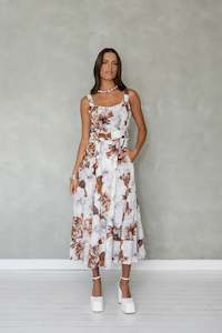 Wait For Me Midi Dress - Brown Floral