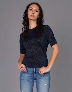 Short Sleeve Lurex Sweater - Ink Metallic