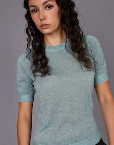 Clothing: Short Sleeve Lurex Sweater - Celery