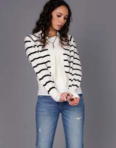 Stripe Silk Cotton Cardi - White/Black