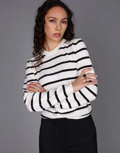 Stripe Silk Cotton Sweater - White/Black