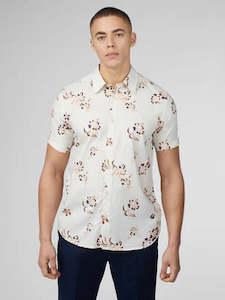 Linear Floral Print S/S Shirt - Ivory