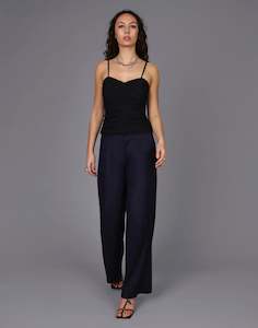 Summer Linen Wide Leg Pant - Navy