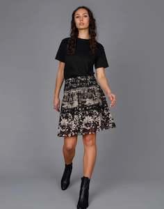 Fiasco Print Shirred Skirt - Black Print