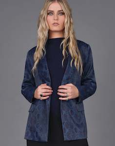 Reptile Print Satin Blazer - Blue Reptile