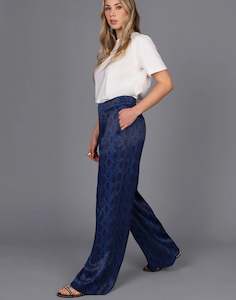 Reptile Print Satin Pants - Blue Reptile