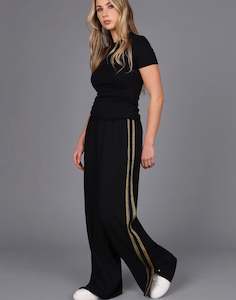 Sport Luxe Side Detail Pant - Black/Gold Stripe