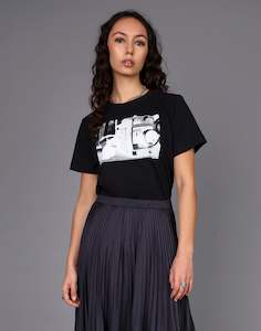 Clothing: Lights Camera Print Tee - Black