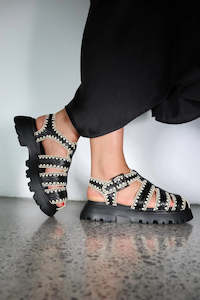 Chloe Sandal - Black Ivory Stitch