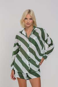 Defiant Shirt - Dried Mint/Ivory Diagonal Stripe