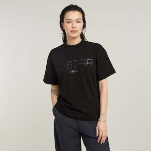 Shiny Print Loose Tee - Dark Black