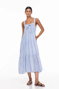 Kiss Me Again Dress - White/Blue Stripe