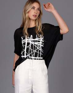 Clothing: Stix Print Oversized Tee - Black