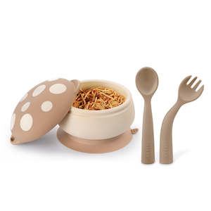 Silicone Mushroom Bowl & Bendy Cutlery set