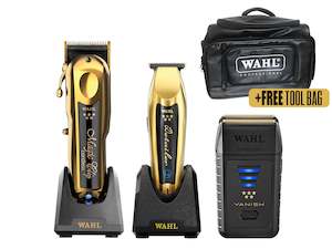 WAHL Professional Gold Magic Clip, Gold Detailer LI & Vanish Shaver Combo w/Free Tool Bag