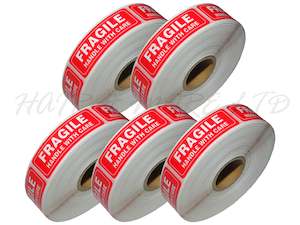 Internet only: FRAGILE HANDLE WITH CARE STICKERS - 5 ROLLS OF 500