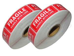 Internet only: FRAGILE HANDLE WITH CARE STICKERS - 2 ROLLS OF 500